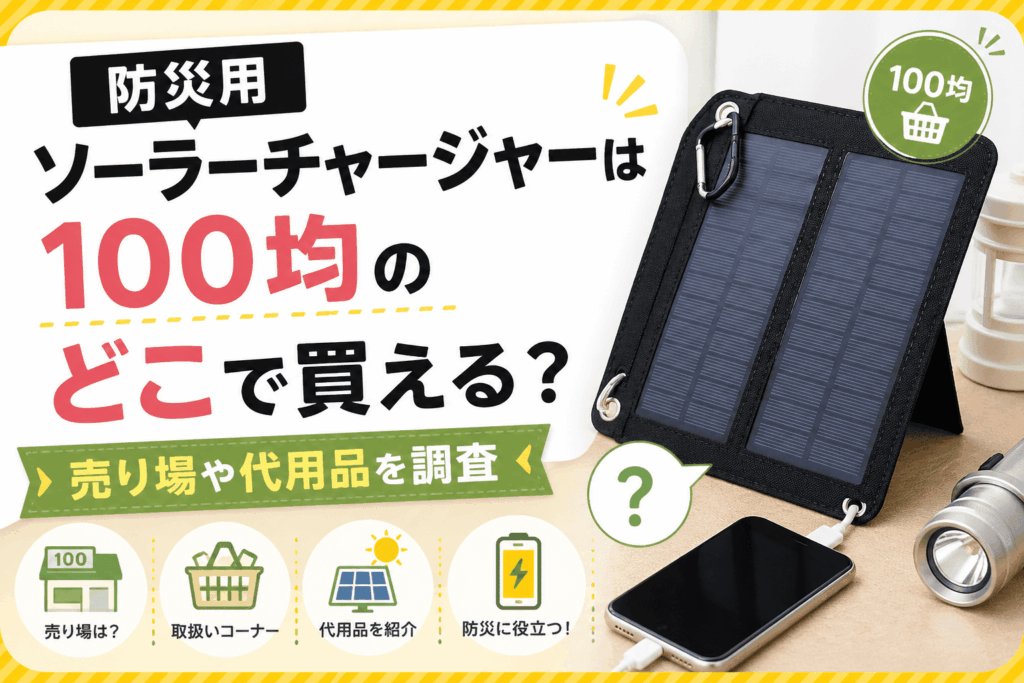 防災用ソーラーチャージャーは100均のどこで買える？売り場や代用品を調査した記事のアイキャッチ画像