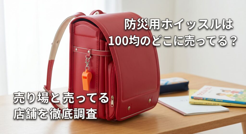 防災用ホイッスルを100均で購入しランドセルにつけている画像