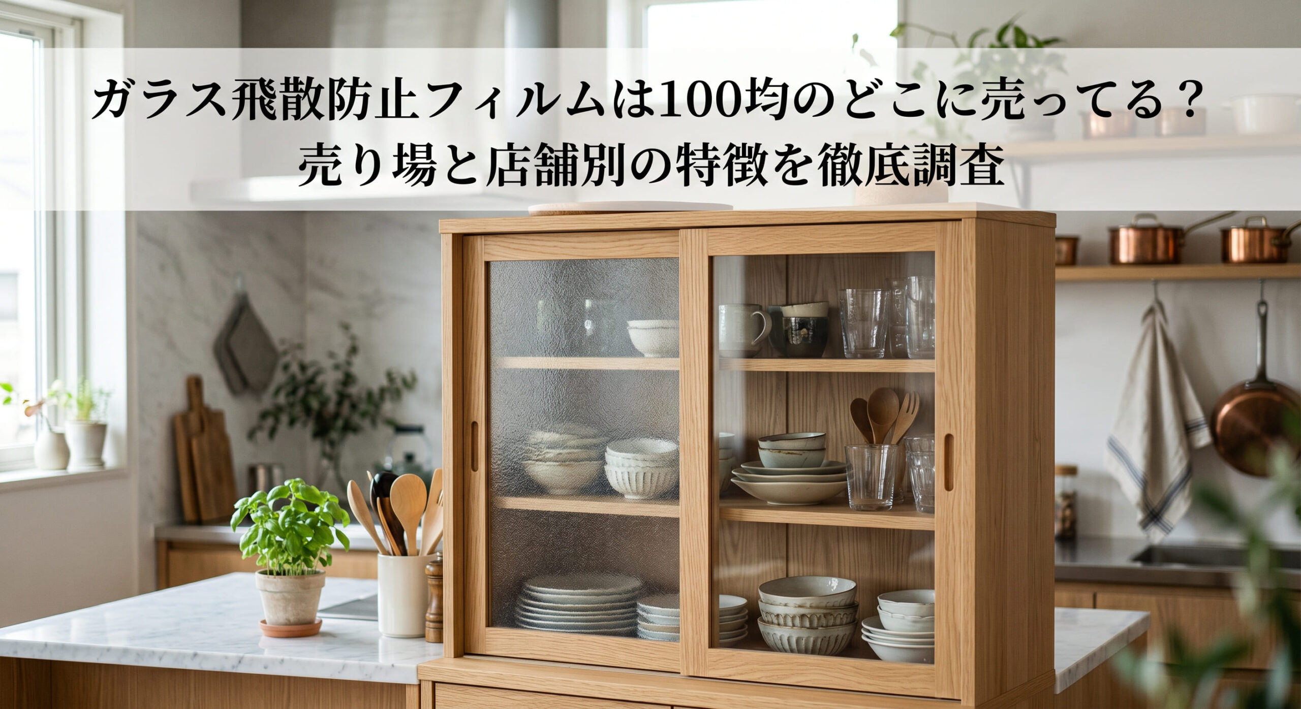 ガラス飛散防止フィルムを100均で購入し自宅の食器棚に装着した画像