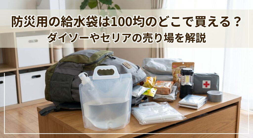防災用の給水袋を100均で購入し防災準備を自宅でしている画像