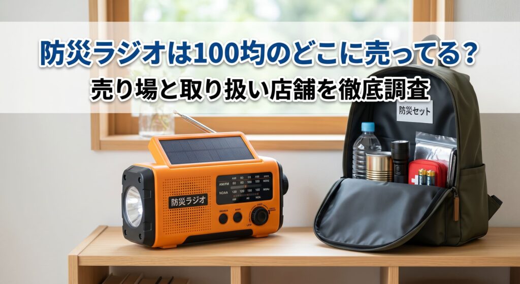 100均で買った防災ラジオと防災セットを自宅に並べている画像