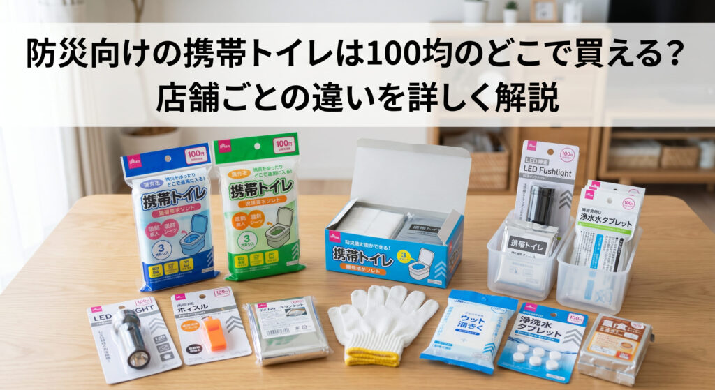 ダイソーやセリアなどの100均で購入できる防災向けの携帯トイレを自宅で紹介している画像