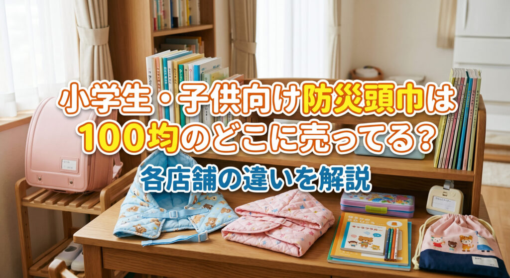 100均で購入できる子供向け防災頭巾で小学校の準備をしている画像