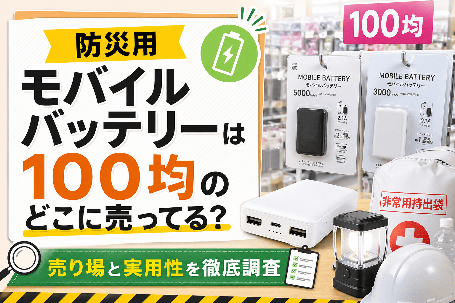 防災用モバイルバッテリーは100均のどこに売ってる？売り場と実用性を徹底調査したアイキャッチ画像